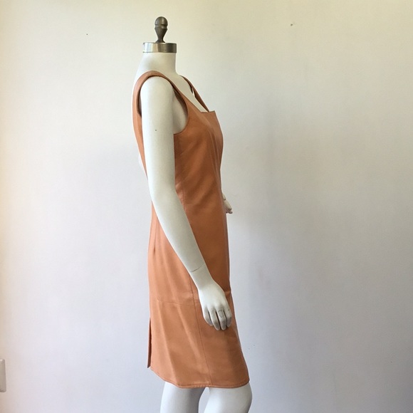Vakko Leather Tangerine Square Cut Back Dress 8 - Picture 3 of 8